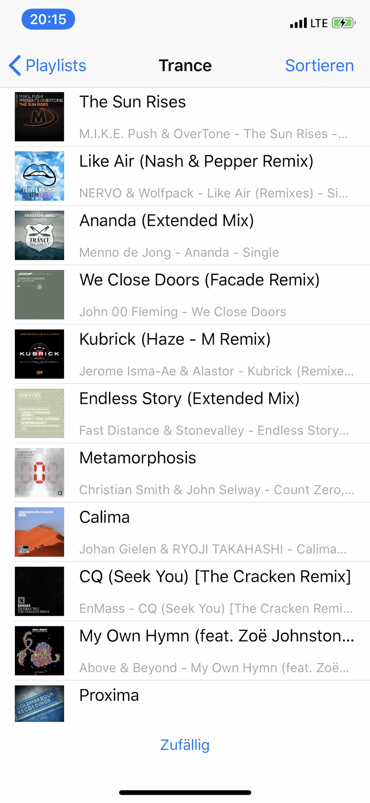 ListPlayer Playlist-Ansicht mit Titelliste